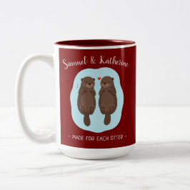 Two Lovely Cute Otters Custom Name Valentine's Day Zweifarbige Tasse
