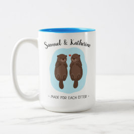 Two Lovely Cute Otters Custom Name Valentine's Day Zweifarbige Tasse