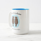 Two Lovely Cute Otters Custom Name Valentine's Day Zweifarbige Tasse (Vorderseite Links)