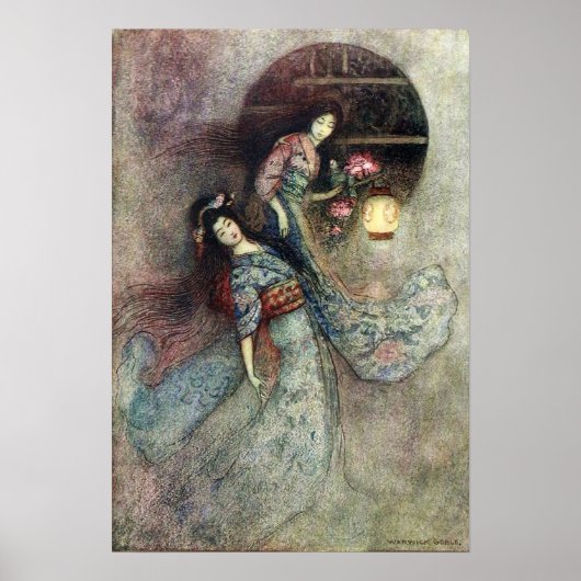 Two Maidens and Lantern by Warwick Goble Poster (Vorne)