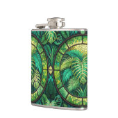 Two metal flasks with vibrant green tropical  flachmann (Links)