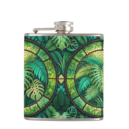 Two metal flasks with vibrant green tropical  flachmann (Vorderseite)