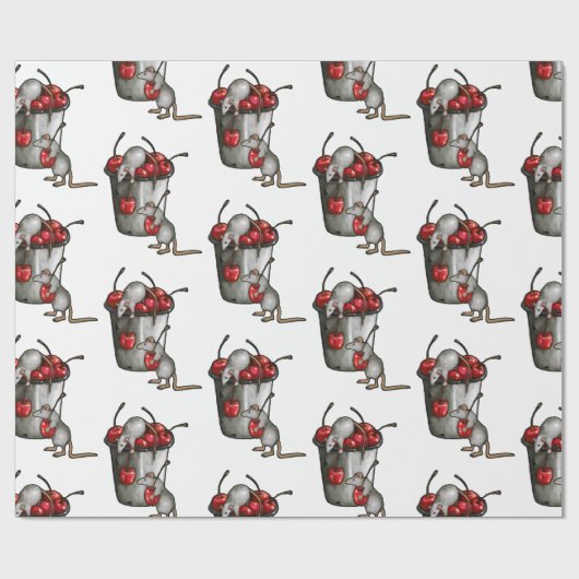 Two MICE Stealing Cherries, Bucket of Cherries Art Geschenkpapier (Flach)