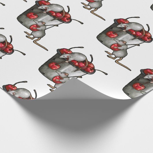 Two MICE Stealing Cherries, Bucket of Cherries Art Geschenkpapier (Ecke)