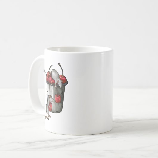Two MICE Stealing Cherries, Bucket of Cherries Art Kaffeetasse (Vorderseite Links)