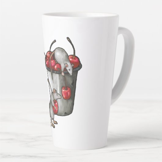 Two MICE Stealing Cherries, Bucket of Cherries Art Milchtasse (Rechte Ecke)