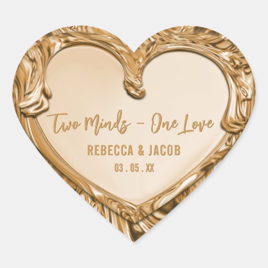 Two Minds One Liebe Gold Metal Heart Wedding Herz-Aufkleber (Vorderseite)