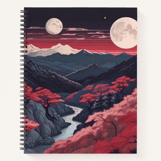 Two Moons Over The Mountains Spiral Bullet Journal Notizblock (Vorderseite)