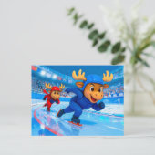 Two Moose Speed Skating on an Icy Track Postkarte (Stehend Vorderseite)
