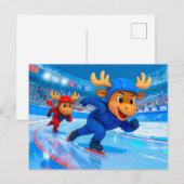 Two Moose Speed Skating on an Icy Track Postkarte (Vorne/Hinten)