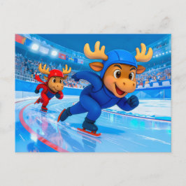 Two Moose Speed Skating on an Icy Track Postkarte