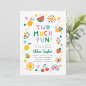 Two Much Fun Invite, Girls Second Birthday  Einladung (Stehend Vorderseite)