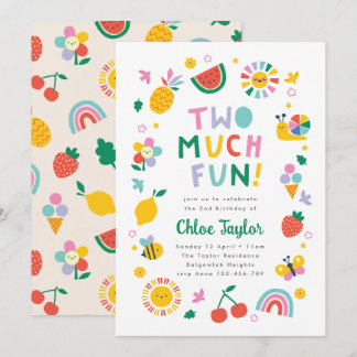 Two Much Fun Invite, Girls Second Birthday  Einladung