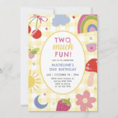 Two Much Fun Retro Hand Drawn Quirky 2nd Birthday Einladung (Vorderseite)