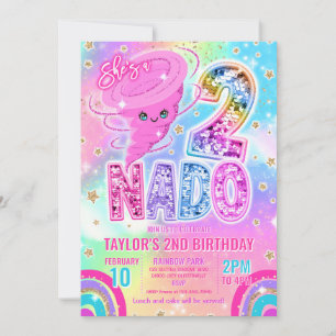 Two Nado Rainbow Glitter 2. Geburtstagsfeier Einladung