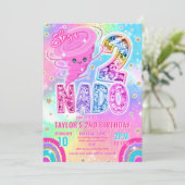 Two Nado Rainbow Glitter 2nd Birthday Party  Einladung (Stehend Vorderseite)