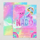 Two Nado Rainbow Glitter 2nd Birthday Party  Einladung (Vorne/Hinten)