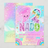 Two Nado Rainbow Glitter 2nd Birthday Party  Einladung (Vorne/Hinten)