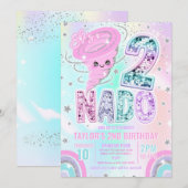 Two Nado Rainbow Glitter 2nd Birthday Party Einladung (Vorne/Hinten)