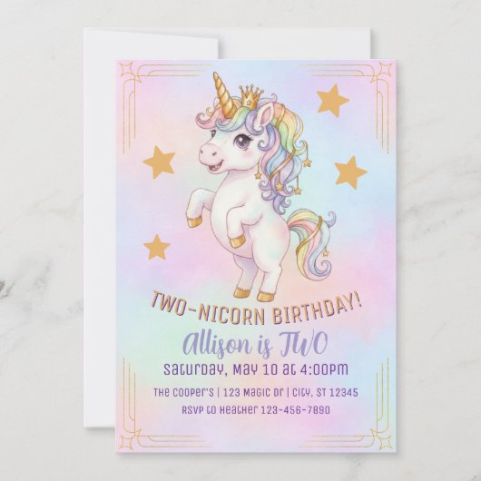TWO-nicorn, 2nd Birthday Einladung (Vorderseite)