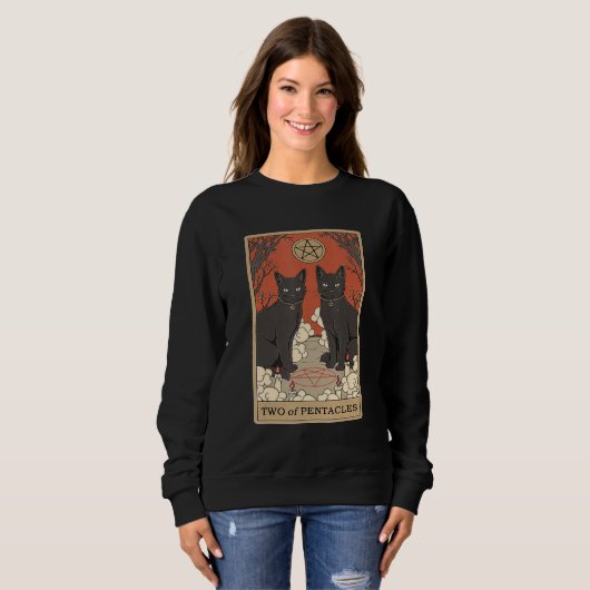 Two Of Pentacles Tarot Card Cat Sweatshirt (Vorne ganz)