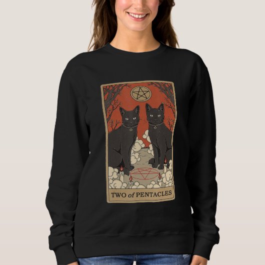 Two Of Pentacles Tarot Card Cat Sweatshirt (Vorderseite)