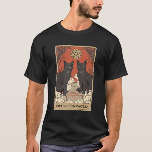Two Of Pentacles Tarot Card Cat T-Shirt (Vorderseite)