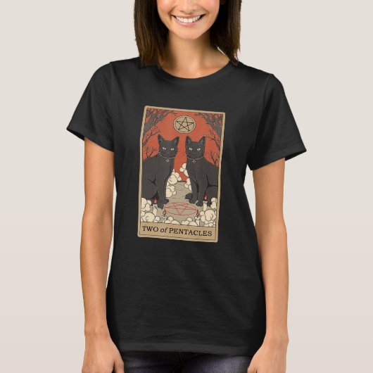 Two Of Pentacles Tarot Card Cat T-Shirt (Vorderseite)