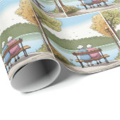 Two Old Ladies Sitting on a Bench Geschenkpapier (Rolleneckpunkt)