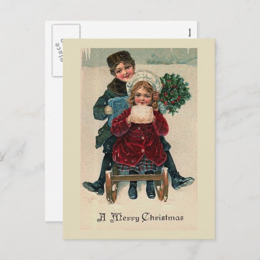 "Two on a Christmas Sled" Postkarte (Vorne/Hinten)