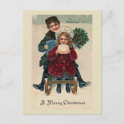 "Two on a Christmas Sled" Postkarte (Vorderseite)