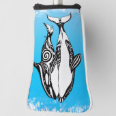 Two Orca Whales Tribal Blue Brushed Golf Headcover (Rotieren 90)