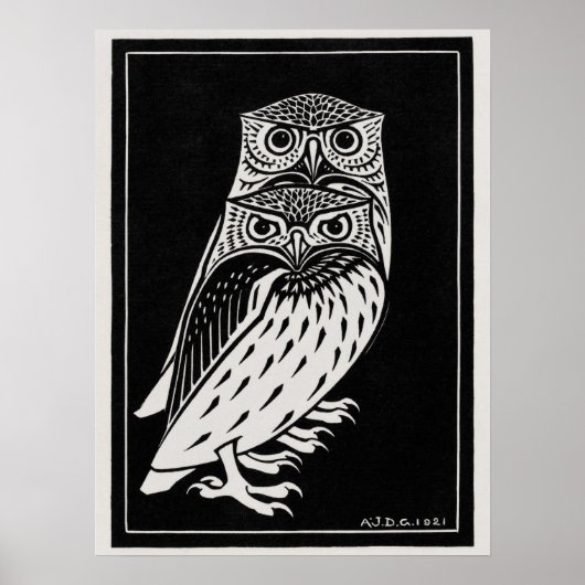 Two Owls by Julie de Graag Art Nouveau Poster (Vorne)