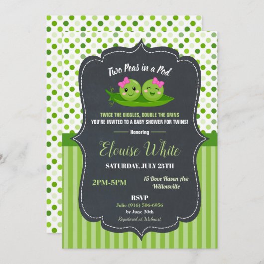 Two Peas in a Pod Baby Shower Twins Baby Girls Einladung (Vorne/Hinten)