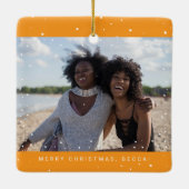 Two Photo Bold Red Best Friend Snowfall Holiday Keramikornament (Rückseite)