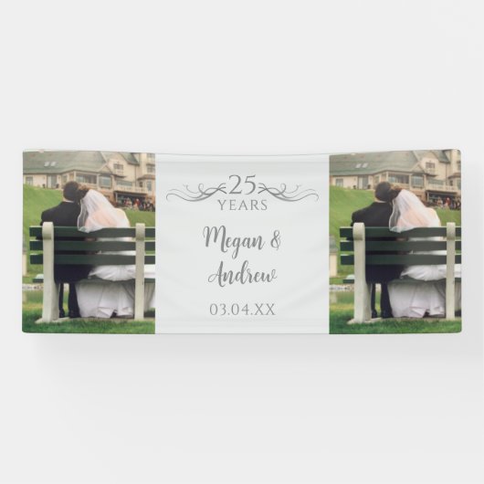 Two Photo Custom Script 25th Wedding Anniversary Banner (Horizontal)