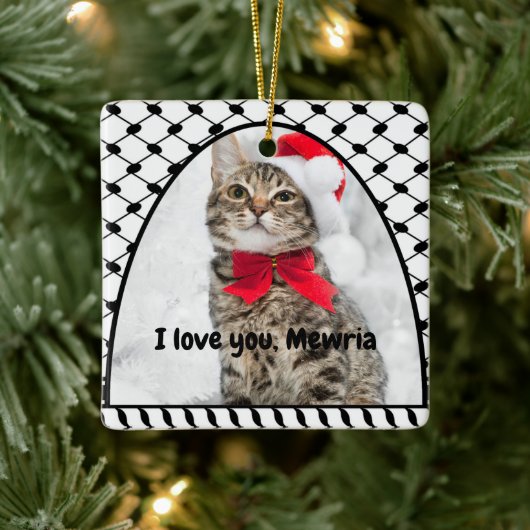 Two Photo Custom Text Keffiyeh Free Palestine Keramikornament (Baum)