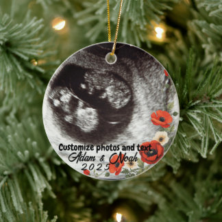 Two Photo Custom Text Red Poppies Free Palestine Keramik Ornament