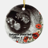 Two Photo Custom Text Red Poppies Free Palestine Keramik Ornament (Vorne)