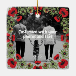 Two Photo Custom Text Red Poppies Free Palestine Keramikornament