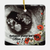 Two Photo Custom Text Red Poppies Free Palestine Keramikornament (Vorderseite)