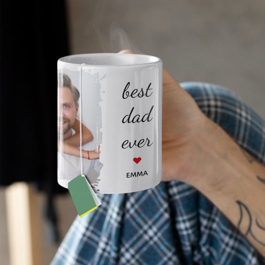 Two Photo Images l Best Dad Ever Cute Red Heart Tasse