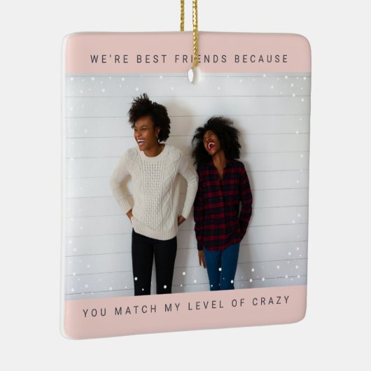 Two Photo Minimalist Best Friend Snowfall Holiday Keramikornament (Rechts)