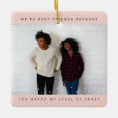 Two Photo Minimalist Best Friend Snowfall Holiday Keramikornament (Vorderseite)