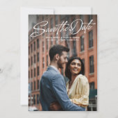 Two photo simple stylish script wedding save the date (Vorderseite)