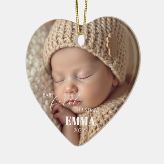 Two Photos Minimalist Baby First Christmas Keramik Ornament (Links)