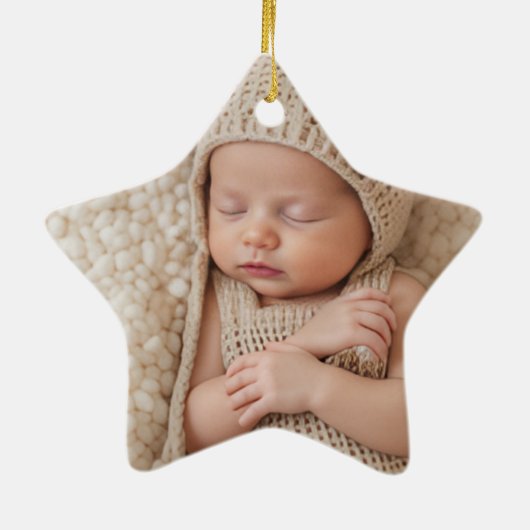 Two Photos Minimalist Baby First Christmas Keramik Ornament (Hinten)