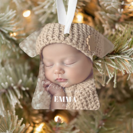 Two Photos Minimalist Baby First Christmas Ornament (Baum)