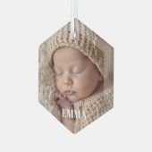 Two Photos Minimalist Baby First Christmas Ornament Aus Glas (Vorderseite Links)