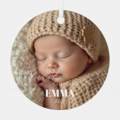 Two Photos Minimalist Baby First Christmas Ornament Aus Metall (Vorderseite)